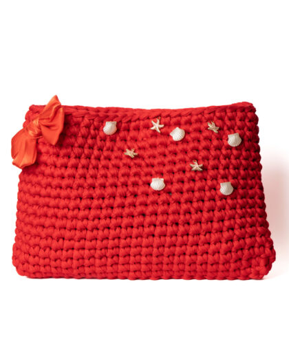 Lulù - Rosso Corallo, fiocco di raso, conchiglie e stelline